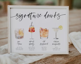 Editable Signature Cocktails Sign Template, Printable Signature Cocktails Sign, Signature Cocktail Sign, Printable Bar Menu Sign | Harper