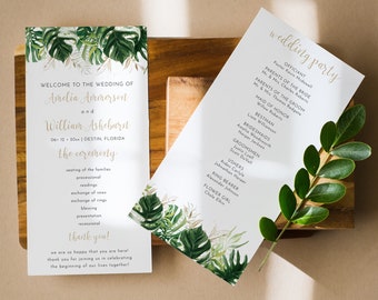 Beach Wedding Program Template, Editable Printable Tropical Wedding Ceremony Program, Order Of Events Printable Wedding Program DIY | Luana