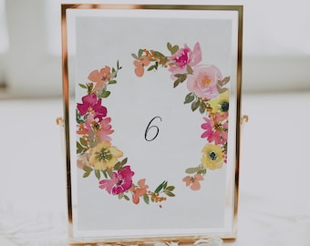 Floral Table Numbers, Editable Floral Table Numbers, Printable Wedding Table Numbers, Table Numbers Printable, Floral Wedding Table | Adley