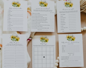 Fall Baby Shower Game Bundle, Pumpkin Baby Shower Game Editable Printable Template Bundle, Little Pumpkin Baby Shower Game Download | Autumn