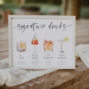 Editable Signature Cocktails Sign Template, Printable Signature Cocktails Sign, Signature Cocktail Sign, Printable Bar Menu Sign | Harper