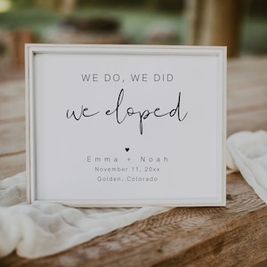 Printable Elopement Sign, Editable Printable Elopement Sign Template, Minimal Elopement Sign, Modern Minimal Elopement Sign DIY Corjl | Emma