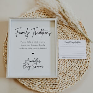 Editable Printable Family Traditions Card, Family Traditions Bay Shower Template, Retro Family Traditions Card Baby Shower, DIY | Juliet