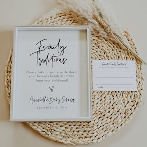 Editable Printable Family Traditions Card, Family Traditions Baby Shower Sign Template, Family Traditions Card + Sign Baby Shower | Sofia