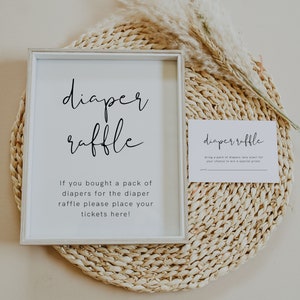 Diaper Raffle Game, Printable Diaper Raffle Kit, Minimalist Baby Shower Diaper Raffle Sign and Card, Diaper Raffle Ticket and Sign | Emma