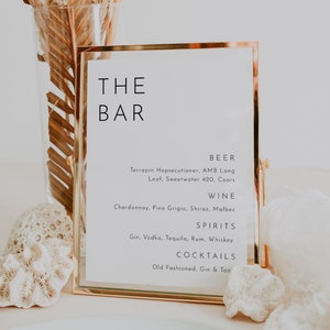 Minimalist Bar Menu Sign Template, 8x10 & 5x7 Minimalist Bar Menu Wedding Sign, Editable Printable Bar Menu, Modern Wedding Bar | Harlow