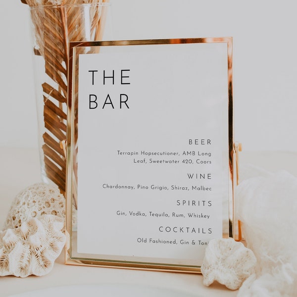 Minimalist Bar Menu Sign Template, 8x10 & 5x7 Minimalist Bar Menu Wedding Sign, Editable Printable Bar Menu, Modern Wedding Bar | Harlow