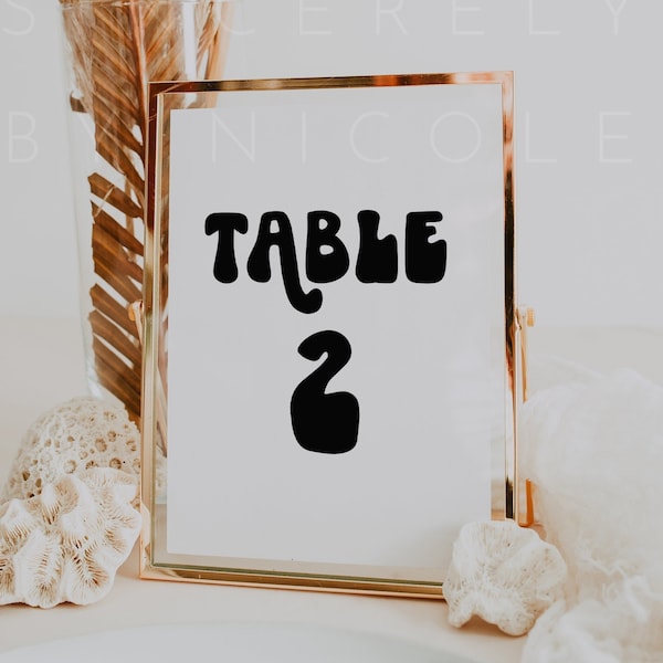 Retro Table Number Template, Vintage Wedding Table Number, Printable Funky Retro Table Number Signs, Boho Wedding Table Number | Jennifer