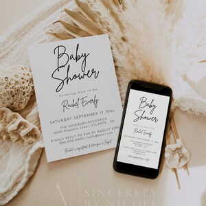 Modern Minimalist Baby Shower Invitation Template, Electronic Baby Shower Invite Template, Baby Shower Invitation Editable Corjl | Juliet