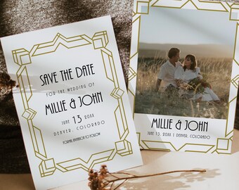Art Deco Save the Date Template, Old Hollywood Save The Date, 1920’s Save The Date, Retro Save The Date, Old Hollywood, Art Deco | Millie