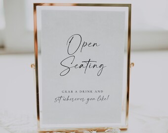 Open Seating Sign Template, Printable Open Seating Sign, Minimalist Wedding Signs, Sit Anywhere Welcome Sign, Modern Wedding Sign    | Alice