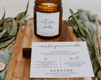 Candle Care Card Template with Icons, Candle Instructions, Small Business Care Card Template, Editable Thank You Card, Package Insert | Ashe