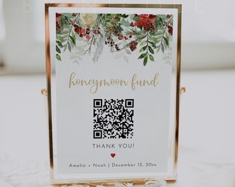 Honeymoon Fund QR Code Sign, Wedding QR Code Sign Printable, Venmo QR Code Modern Wedding Sign, Minimalist Wedding Honeymoon Sign | Holly