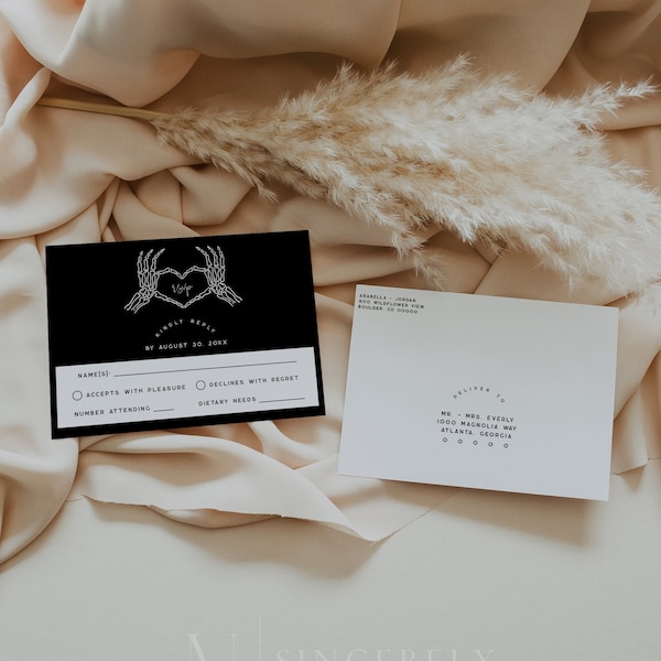 Gothic Wedding Rsvp Card Template, Edgy Wedding Reply Card, DIY Rsvp Card, Halloween Wedding Response Card Template, Gothic Card | Cordelia