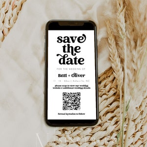 Text Save The Date With QR Code, Instant Download Save The Date Qr Code, Save The Date Text Message Retro, QR Code Save The Dates CHARLI