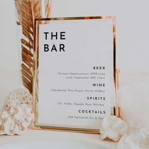 Minimalist Bar Menu Sign Template, Wedding Bar Menu Sign, Modern Wedding Bar Menu Template, Printable Bar Menu, Modern Drinks Sign | Amelie