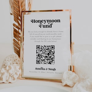 Honeymoon Fund QR Code Sign, Wedding QR Code Sign Printable, Venmo QR Code Modern Wedding Sign, Minimalist Wedding Honeymoon Sign | Charli