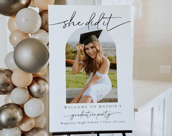 Graduation Party Welcome Sign, Minimalist Photo Graduation Party Welcome Sign Template, Photo Graduation Party Welcome, Graduation | Olivia