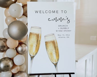 Bridal Shower Shower Welcome Sign Template, Bridal Brunch Shower Welcome Sign, Brunch and Bubbly Welcome Sign, Champagne Bridal Shower EMMA