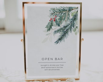 Printable Open Bar Sign, Wedding Open Bar Sign Template, Printable Open Bar Sign Instant Download, Wedding Bar Table Sign, Bar Signs | Eira