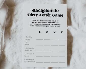 Retro Bachelorette Dirty Letter Game, Printable Bachelorette Party Game Template, Bachelorette Party Games Dirty, Hen Party Dirty | Charli