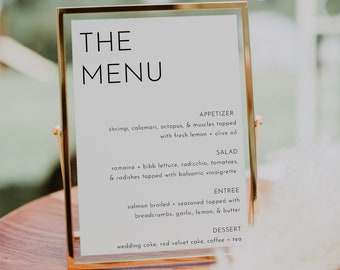 Modern Minimalist Menu Template, Simple Clean Modern 5x7" + 8x10" Menu Sign, Editable Printable Menu, Modern Menu DIY Menu Download | Harlow