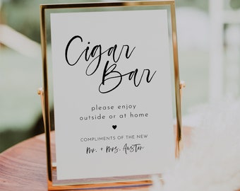 Cigar Bar Sign Template, Wedding Cigar Sign, Simple Wedding, Instant Download, Cigar Bar Editable Template, Cigar Wedding Template | Harper