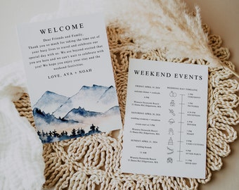 Mountain Wedding Itinerary Printable, Wedding Itinerary Template, Wedding Welcome Bag Letter Insert, Wedding Itinerary Printable  | Ava