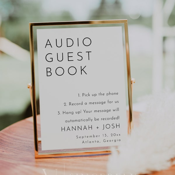 Audio Guestbook Sign Template, Unique Guestbook Sign Modern Minimalist, Editable Printable Wedding Signage, Audio Guestbook Sign | Harlow