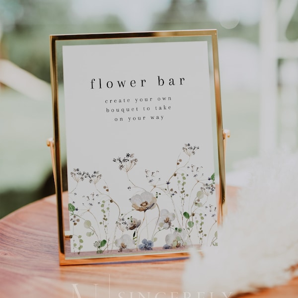 Flower Bar Sign, Wildflower Flower Bar Sign, Bridal Shower Flower Bar, Bouquet Bar Sign, Flower Bar Sign Printable, Bridal Shower Bar | Ashe