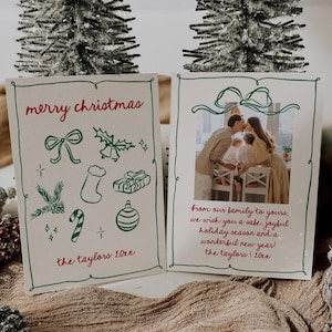 Hand Drawn Holiday Card Template, Photo Holiday Card Template, Holiday Card, Hand Drawn Christmas Card Editable, Photo Christmas Card CARLY