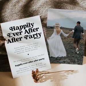 Retro Elopement Party Invitation, Groovy Elopement Announcement, Happily Ever After Party Retro 70&#39;s, Editable Printable Elopement CHARLI