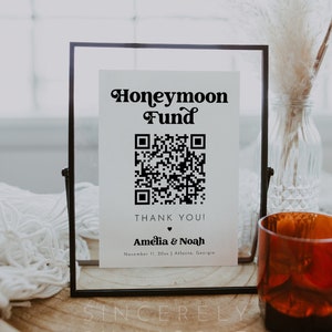 Honeymoon Fund QR Code Sign, Wedding QR Code Sign Printable, Venmo QR Code Modern Wedding Sign, Minimalist Wedding Honeymoon Sign | Charli