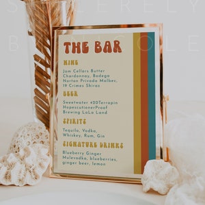 Retro Bar Menu Sign Template, 8x10 & 5x7 Funky Groovy Bar Menu Wedding Sign, Editable Printable Bar Menu, Retro 70's Wedding Bar | Stacy