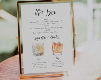 Printable Signature Cocktails Sign, Modern Editable Drink Menu Template, Signature Drinks Sign Template, Editable Template | Harper