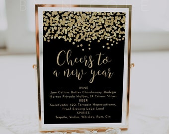 New Years Eve Decorations, New Years Eve Bar Sign, Bar Sign Editable Printable New Years, New Years Drink Sign Template, Cheers Sign | Eve