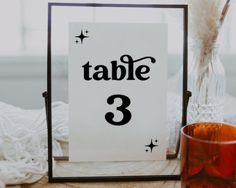 Retro Table Number Template, Vintage Wedding Table Number, Printable Funky Retro Table Number Signs, Boho Wedding Table Number DIY CHARLI