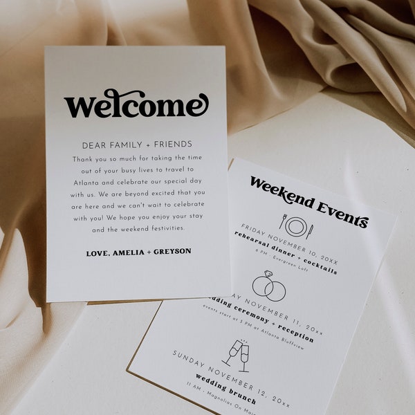 Wedding Welcome Letter Timeline Template, Welcome Letter Template, Wedding Events Card, Wedding Welcome Bag Letter Itinerary | Charli