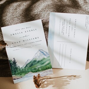 Mountain Save The Date Postcard, Watercolor Mountain Save the Date, Postcard Save The Date Template, Editable Printable Postcard Save Date