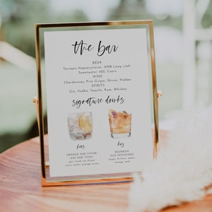Printable Signature Cocktails Sign, Modern Editable Drink Menu Template, Signature Drinks Sign Template, Editable Template | Harper