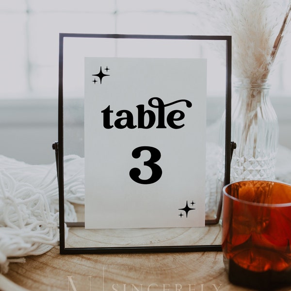 Retro Table Number Template, Vintage Wedding Table Number, Printable Funky Retro Table Number Signs, Boho Wedding Table Number DIY CHARLI