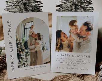 Arch Holiday Card Template, Photo Holiday Card Template, Boho Holiday Card, Arch Christmas Card Editable, Photo Christmas Card | Harlow