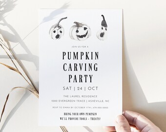 Pumpkin Carving Party Invitation, Halloween Party Invitation Template, Editable Pumpkin Carving Party Invite, DIY Printable Halloween Party