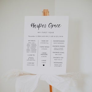 Modern Minimal Baby Milestone Board, Editable Printable First Birthday Milestone Board Template, Black And White Milestone Sign | Harper image 1
