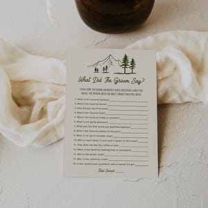 PRINTED & SHIPPED What Did The Groom Say, Bridal Shower Game Template, Fun Bridal Shower Games, Bridal Shower Trivia, Groom Say Game | Tess