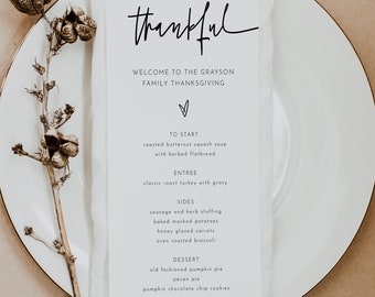 Editable Thanksgiving Menu, Printable Friendsgiving or Thanksgiving Dinner Menu, Editable Printable Modern Thanksgiving Menu, DIY