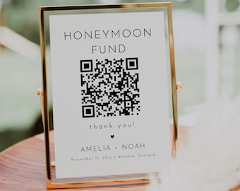Honeymoon Fund QR Code Sign, Wedding QR Code Sign Printable, Venmo QR Code Modern Wedding Sign, Minimalist Wedding Honeymoon Sign | Harlow