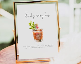Bloody Mary Bar Sign Template, Editable Bloody Mary Bar Sign, Bridal Brunch Decorations, Watercolor Cocktail Sign, Bloody Mary Sign | Emma