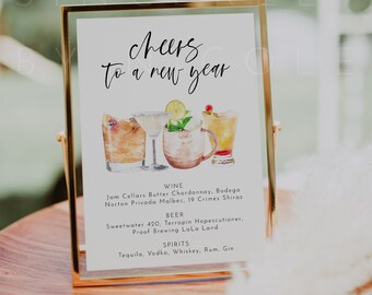 New Years Eve Decorations, New Years Eve Bar Sign, Bar Sign Editable Printable New Years, New Years Drink Sign Template, Cheers | Eve