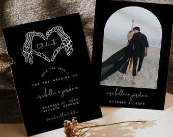 Gothic Wedding Save the Date Template, Skeleton Wedding Announcement, Dark Moody Wedding, Edgy Wedding Save The Date, Gothic Card | Cordelia